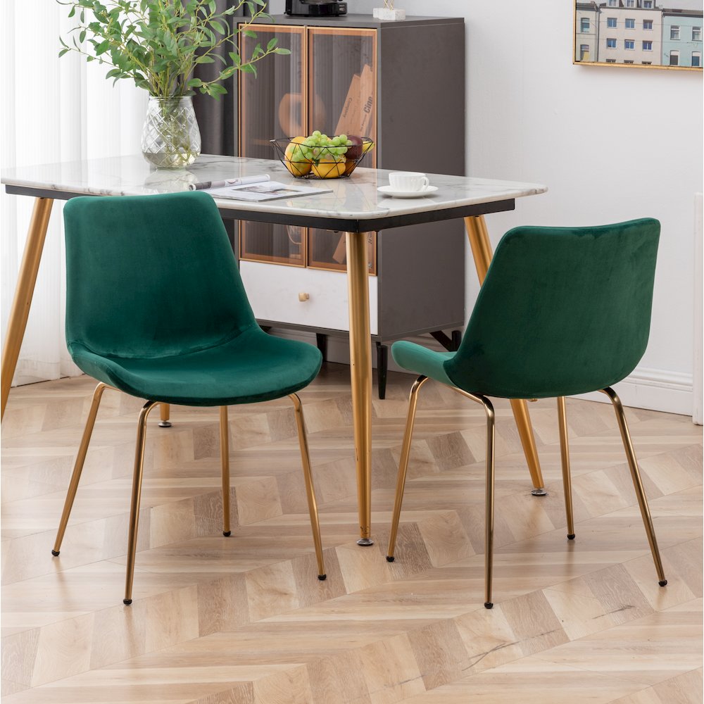 Aufurr Modern Velvet Dining Chair, Set of 2, Green. Picture 5