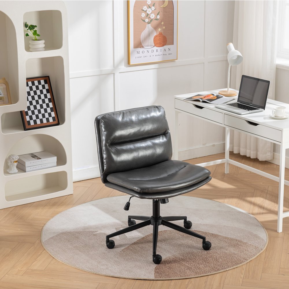Bizerte Adjustable Swivel Criss Cross, Wide Seat Office or Vanity Chair, Gray. Picture 2