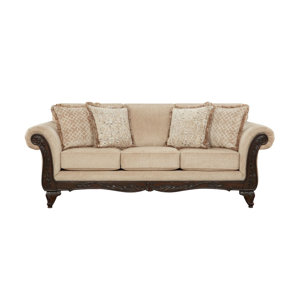 Hernen Carved Wood Frame Sofa, Emma Wheat. Picture 7