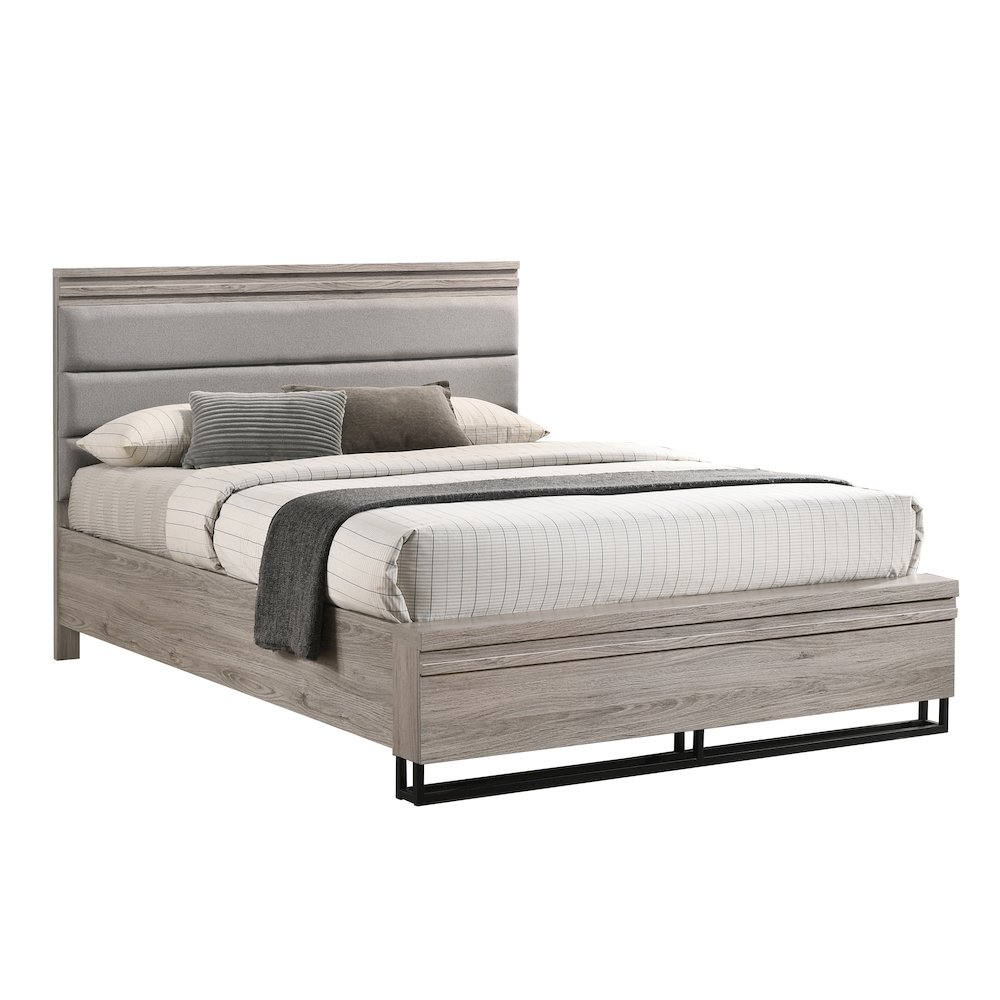 Alvear Upholstered Wood Panel Bed, Weathered Gray, Queen. Picture 1