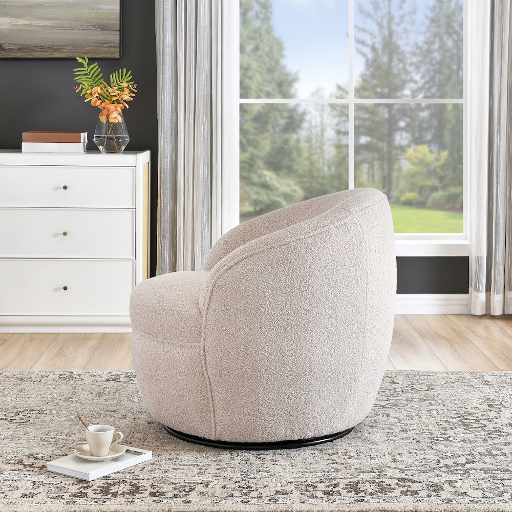 Galleria 360 Swivel Teddy Sherpa Barrel Chair, Beige. Picture 4