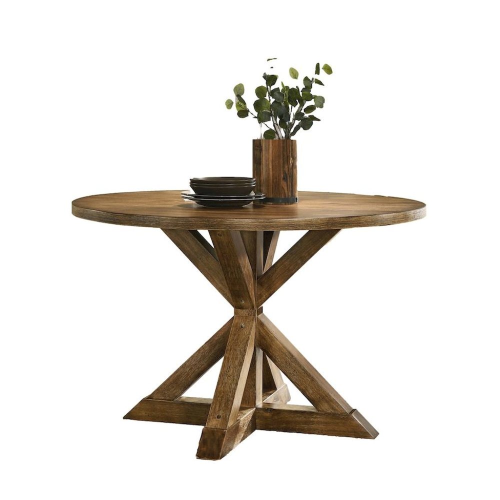 Brown Round Dining Table for 4 – Kitchen & Dining Room Table in Wood. Picture 1