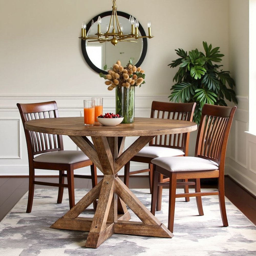 Brown Round Dining Table for 4 – Kitchen & Dining Room Table in Wood. Picture 2