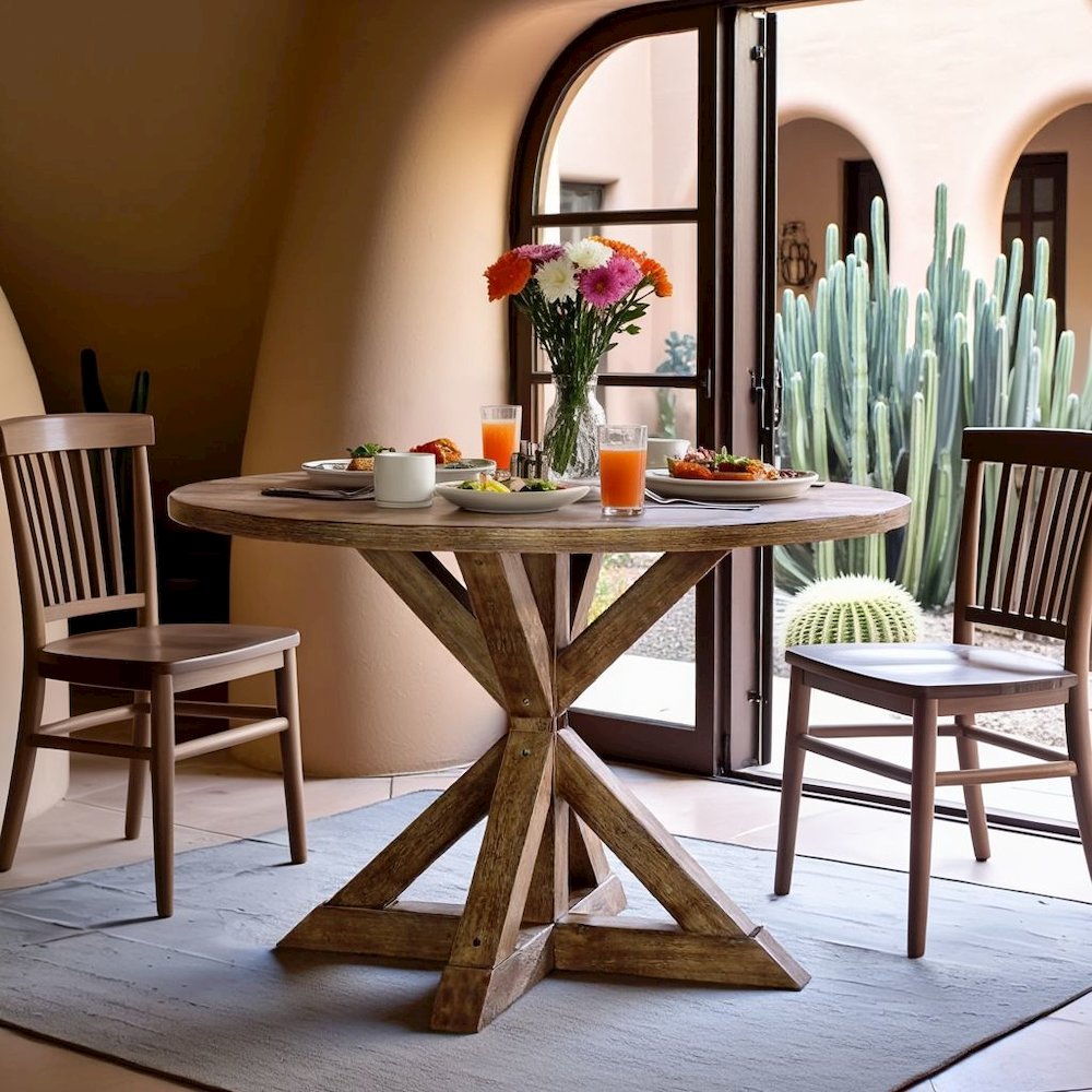 Brown Round Dining Table for 4 – Kitchen & Dining Room Table in Wood. Picture 3