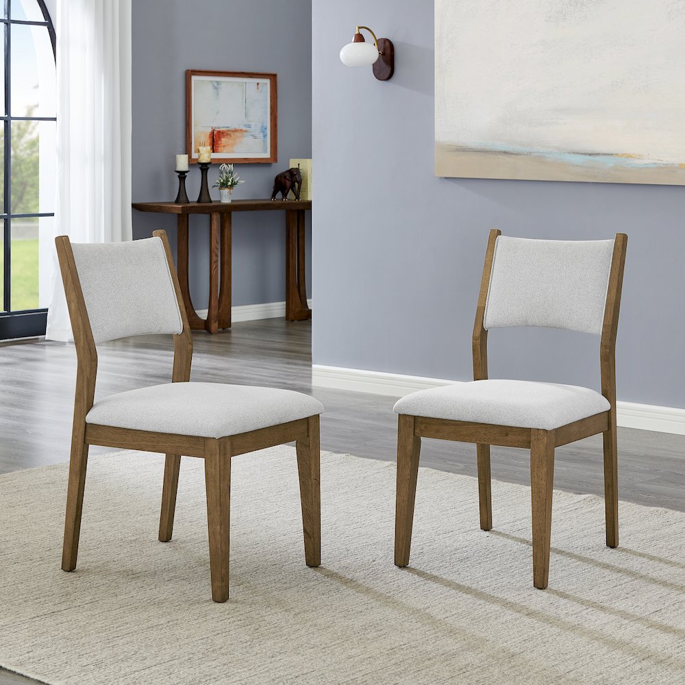 Parker Upholstered Dining Chairs, Set of 2, Light Oak and Gray. Picture 3
