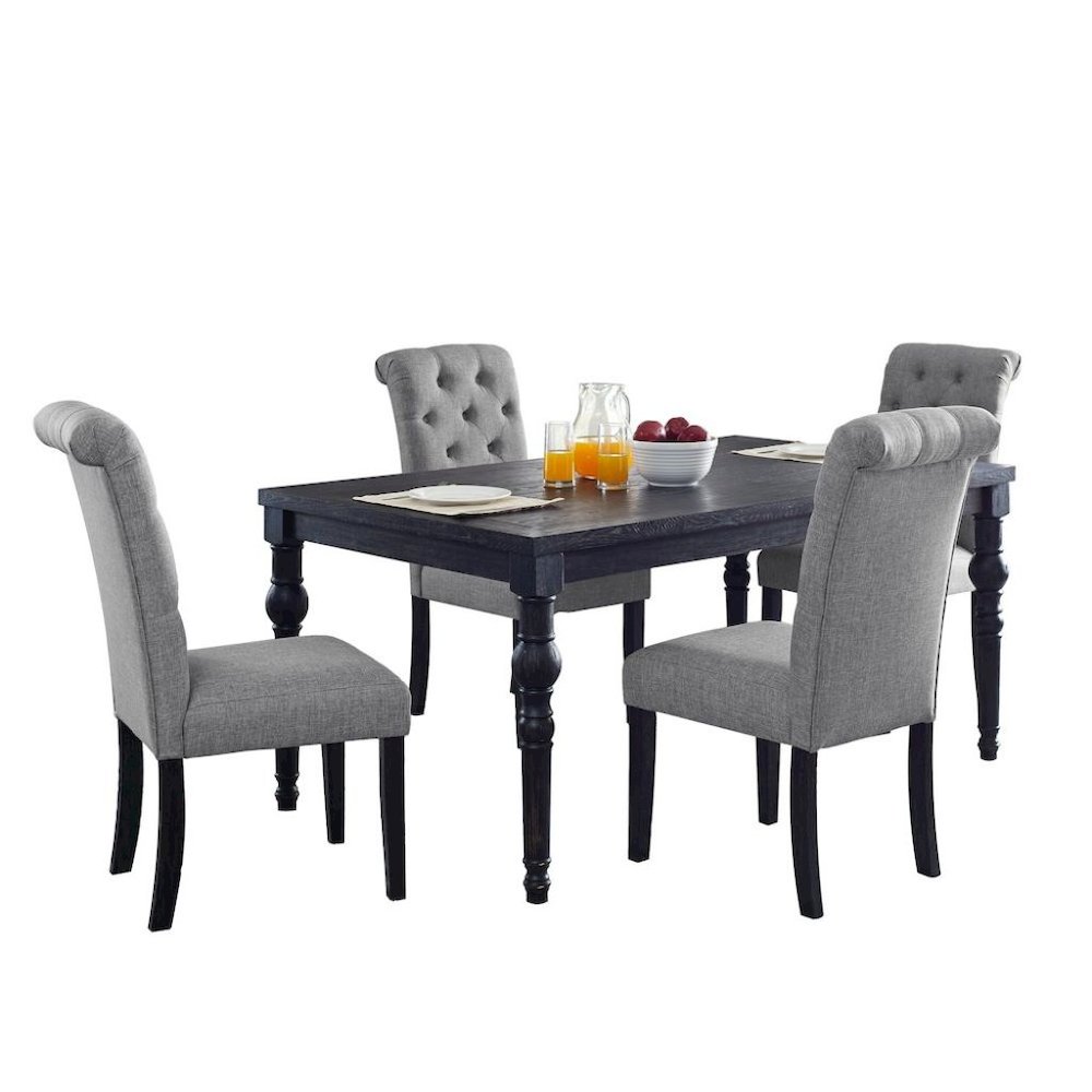 Gray Kitchen Table Chairs Set of 4, Wood Dining Set with Tufted Seats. Picture 1