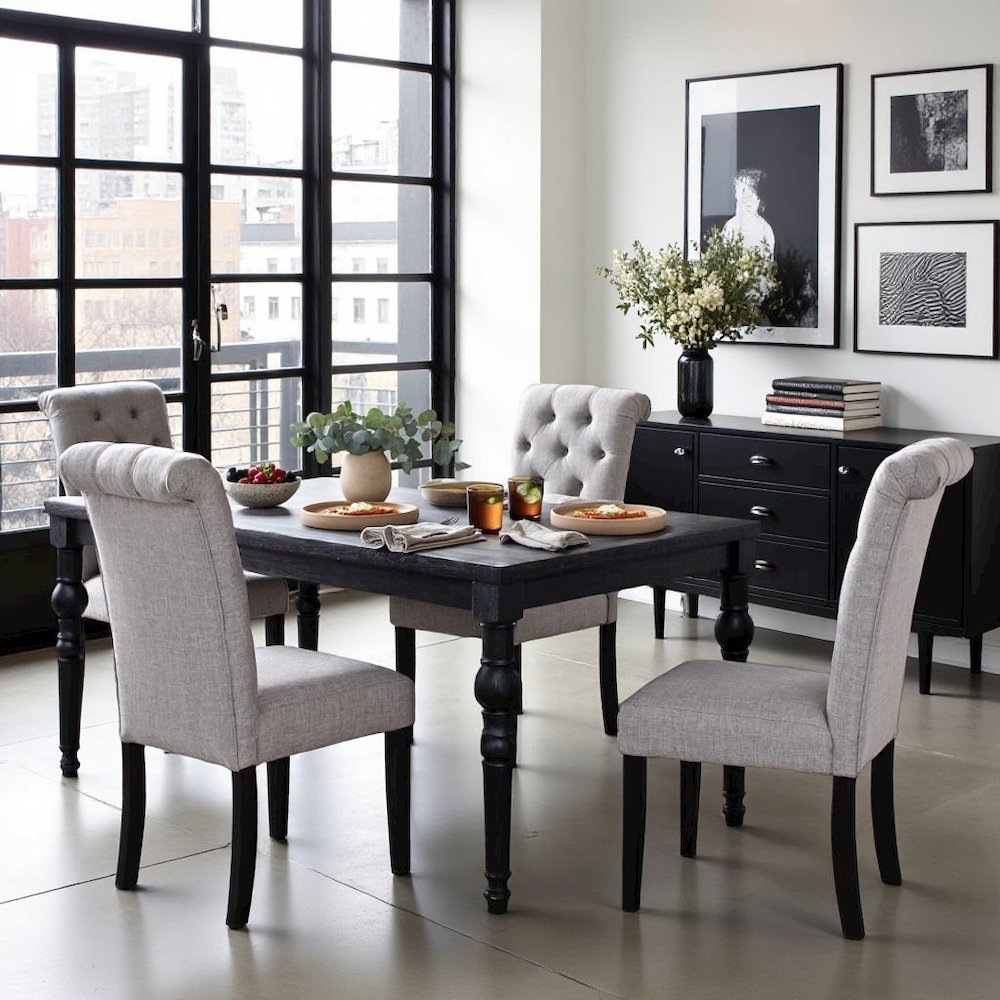 Gray Kitchen Table Chairs Set of 4, Wood Dining Set with Tufted Seats. Picture 2