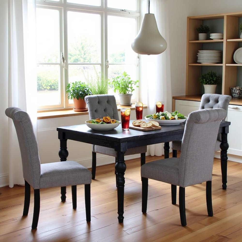 Gray Kitchen Table Chairs Set of 4, Wood Dining Set with Tufted Seats. Picture 3