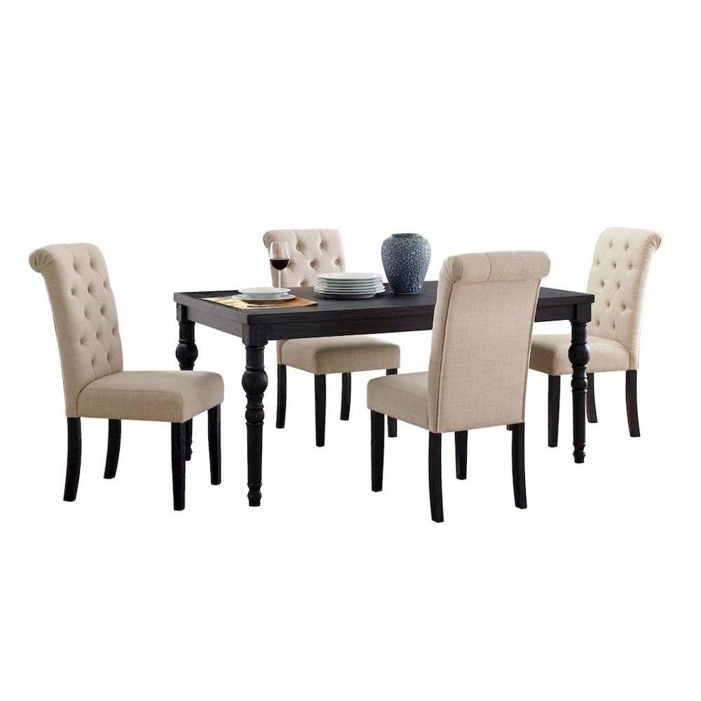 Beige Tan Kitchen Table Chairs Set of 4, Wood Dining Set with Tufted Seats. Picture 1