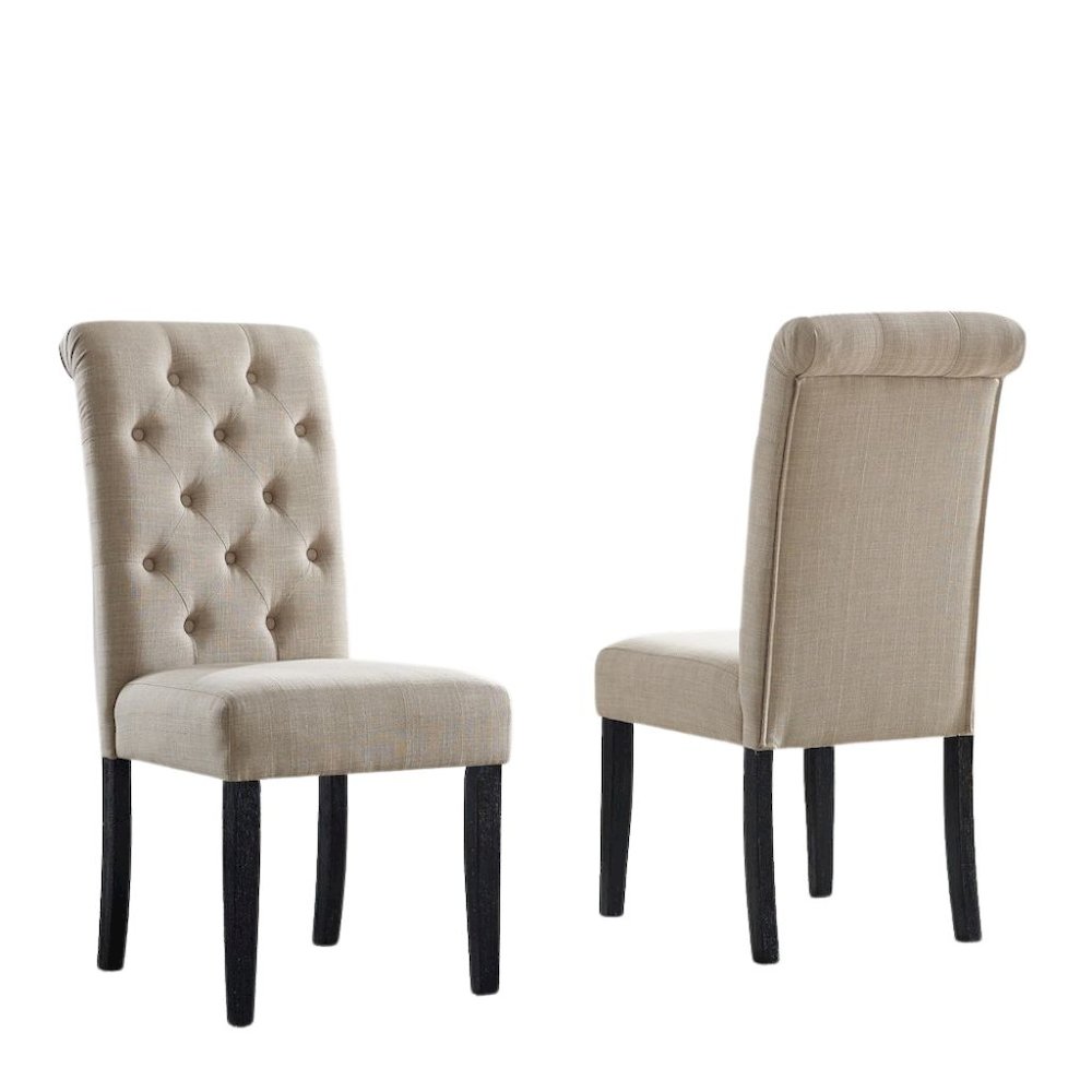 Beige Tan Kitchen Table Chairs Set of 4, Wood Dining Set with Tufted Seats. Picture 5