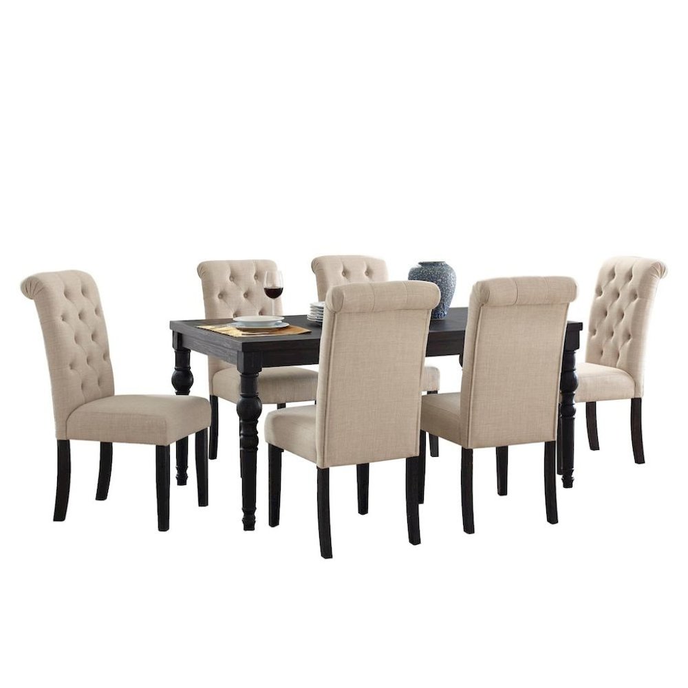 Tan Beige Dining Table with Chairs Set for 6, Kitchen and Dining Room Set. Picture 1