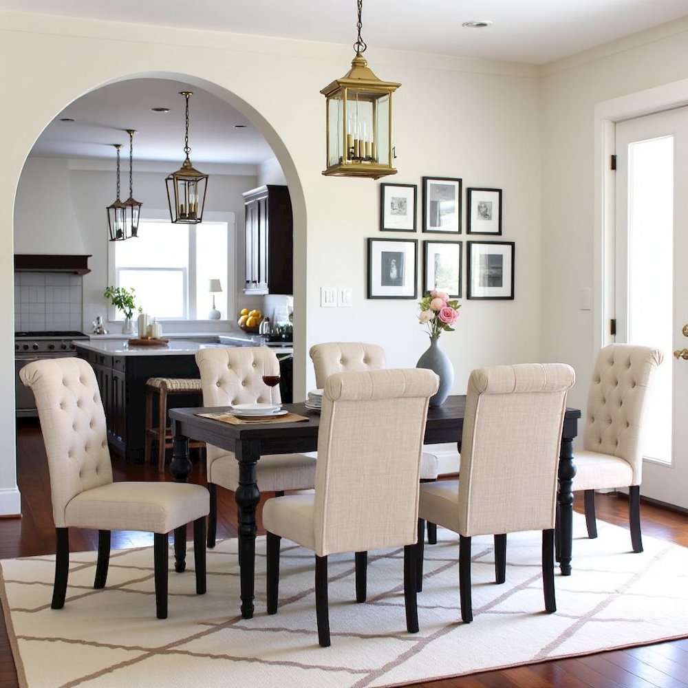 Tan Beige Dining Table with Chairs Set for 6, Kitchen and Dining Room Set. Picture 2