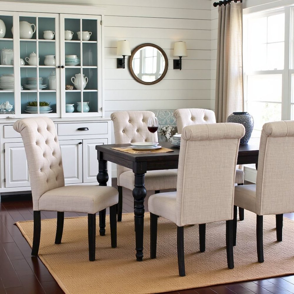 Tan Beige Dining Table with Chairs Set for 6, Kitchen and Dining Room Set. Picture 3