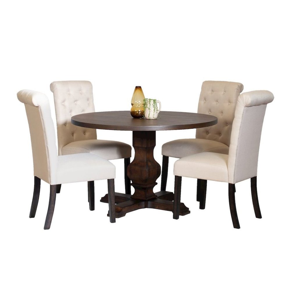 Beige Round Dining Table Set for 4 with Chairs, Ideal for Kitchen Spaces. Picture 5