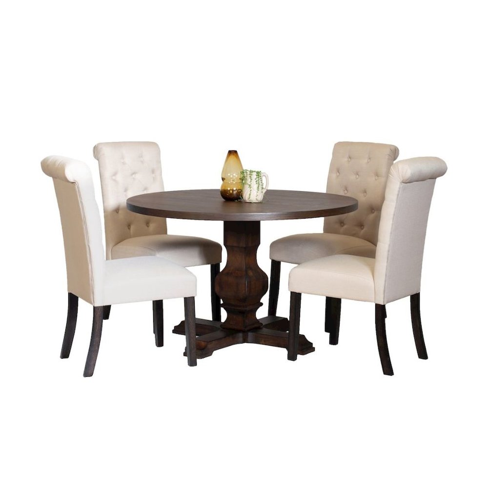 Beige Round Dining Table Set for 4 with Chairs, Ideal for Kitchen Spaces. Picture 4