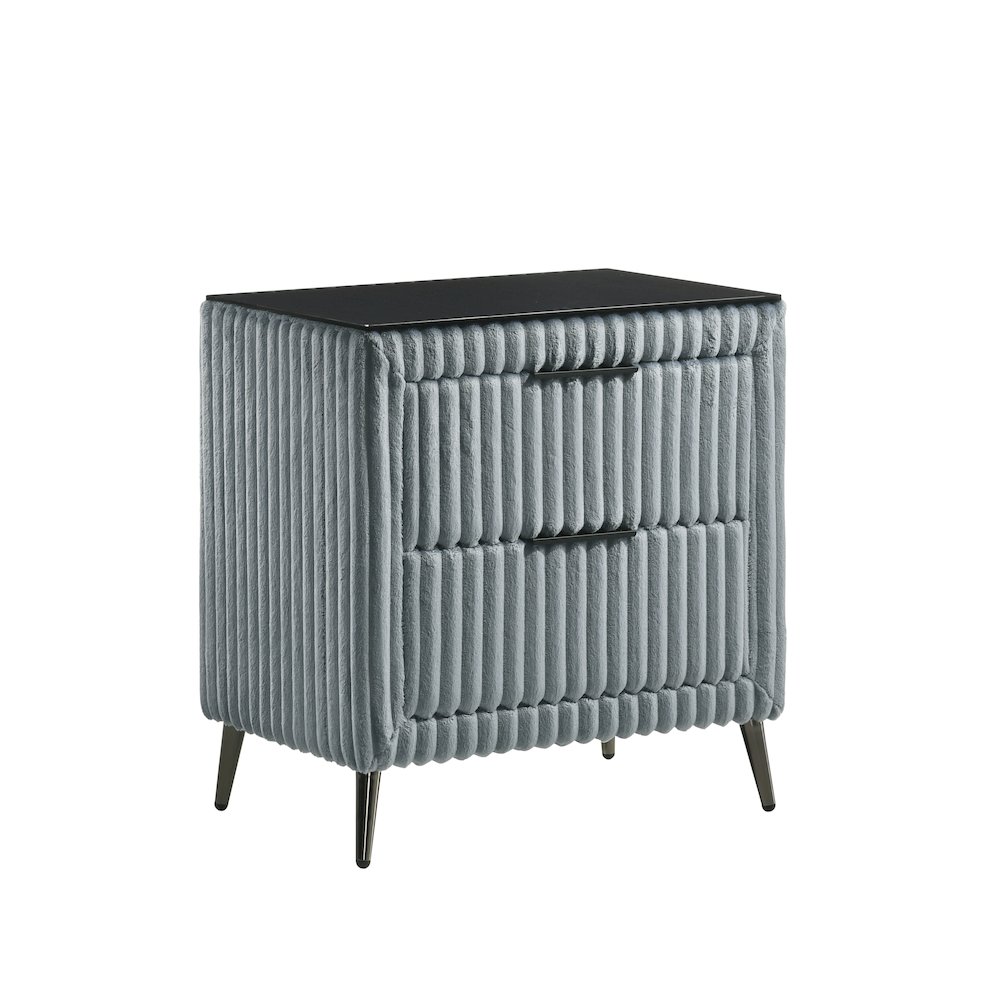 Mavela Wide Wale Corduroy Upholstery Nightstand, Blue. Picture 5