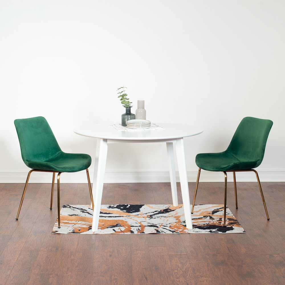 Aufurr 3-Pc Dining Set, White Round Dining Table with 2 Chairs, Green. Picture 1