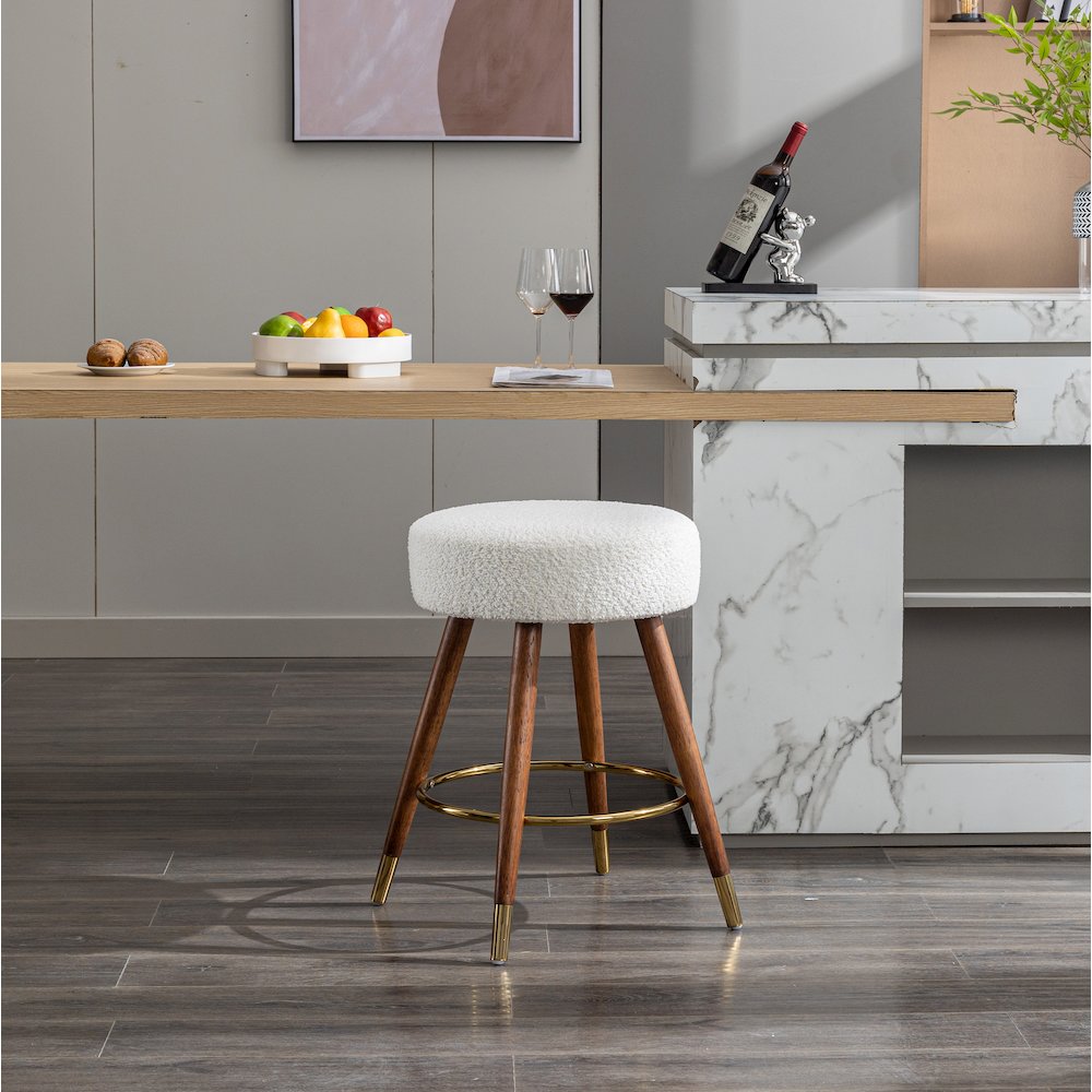 MoMo Boucle Upholstered Counter Height Stool, 360° Swivel, White. Picture 5