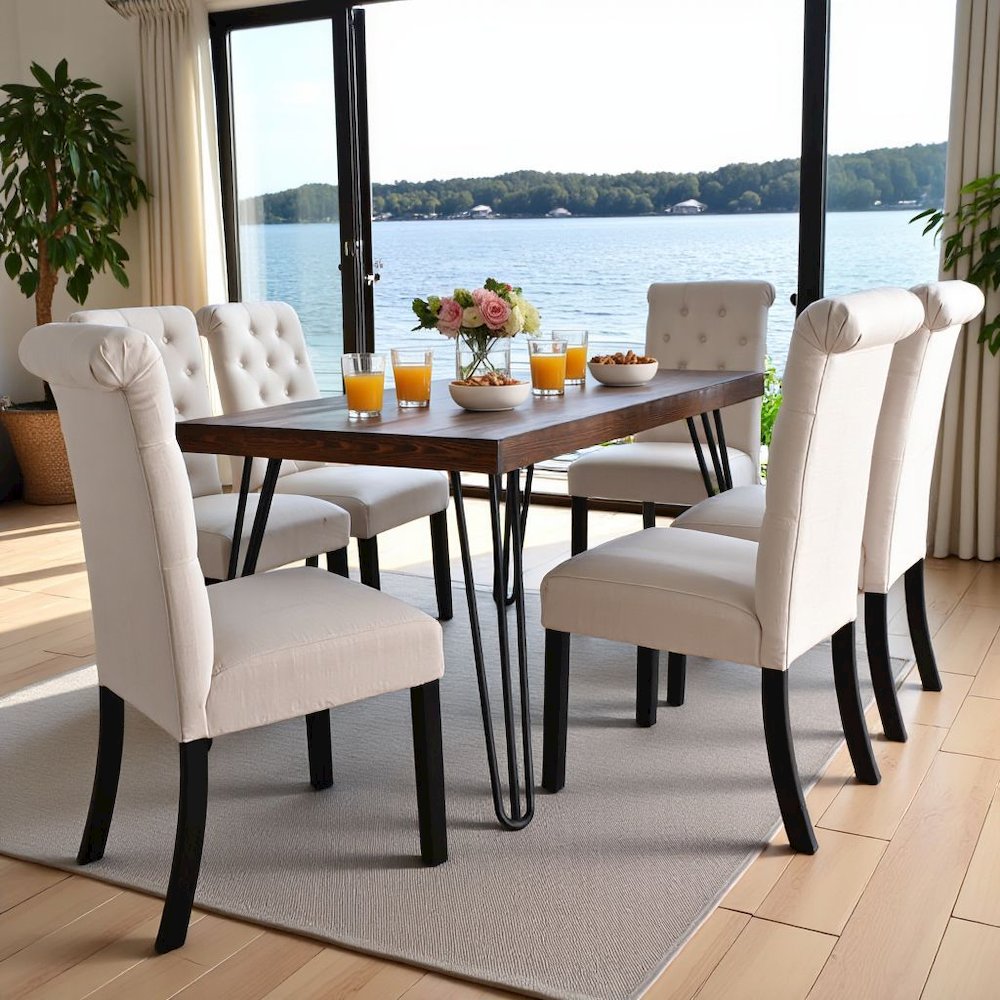 Beige Dining Table and 6 Chairs, Mid Century Kitchen & Dining Room Set. Picture 2