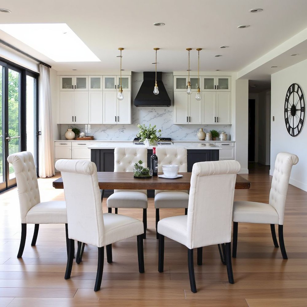 Beige Dining Table and 6 Chairs, Mid Century Kitchen & Dining Room Set. Picture 3