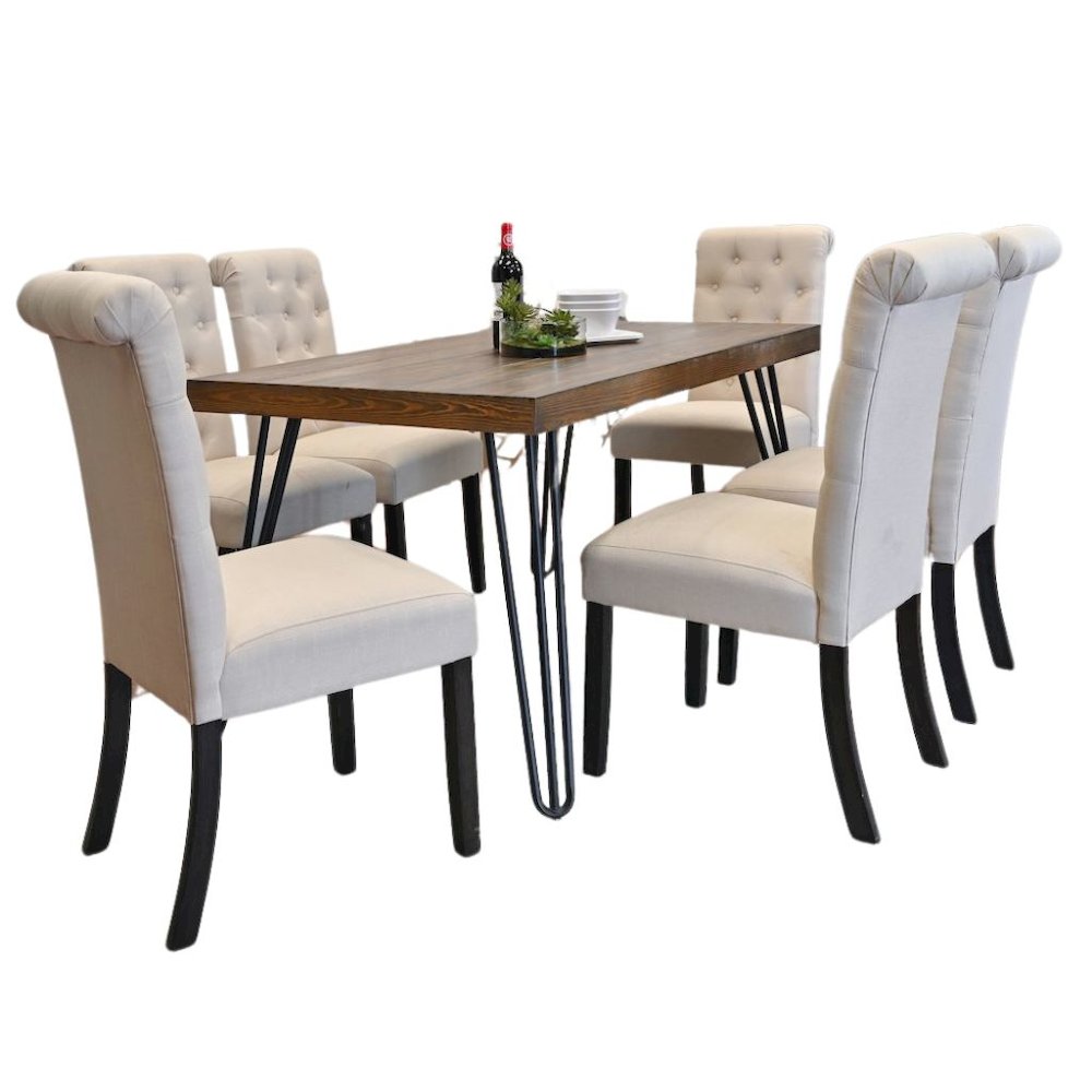 Beige Dining Table and 6 Chairs, Mid Century Kitchen & Dining Room Set. Picture 4