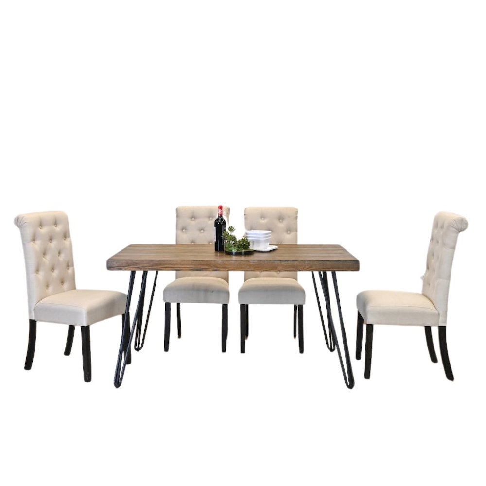 Beige Dining Table and 6 Chairs, Mid Century Kitchen & Dining Room Set. Picture 5