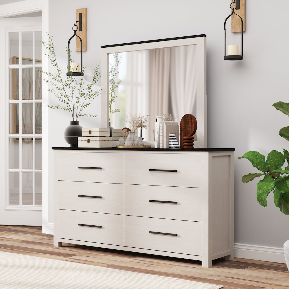 Realynn 6-Drawer Bedroom Dresser with Mirror, Off-White Finish. Picture 2