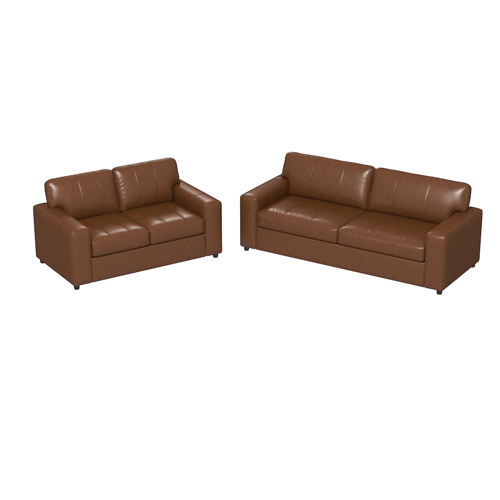 Sakan Leather 2-Pc Living Room Set, Sofa and Loveseat, Caramel. Picture 9