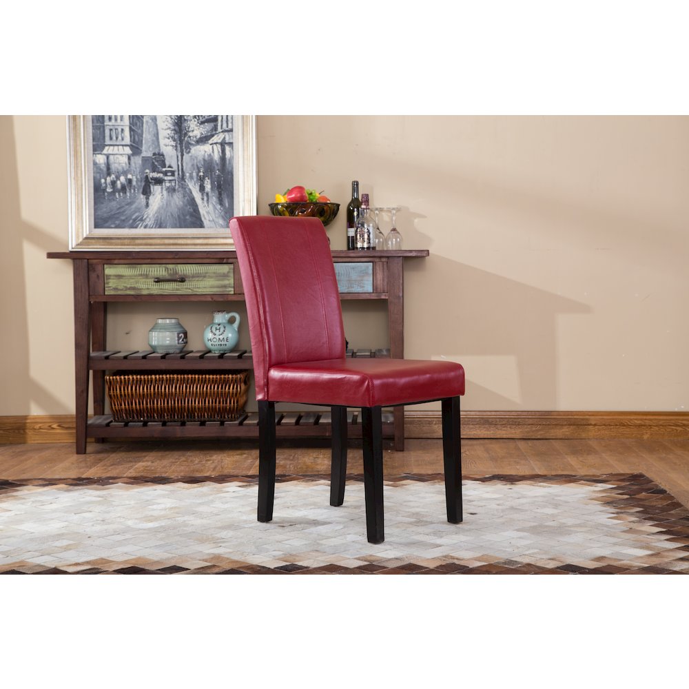 Urban Style Solid Wood Leatherette Padded Parson Chair, Red, Set of 2. Picture 5
