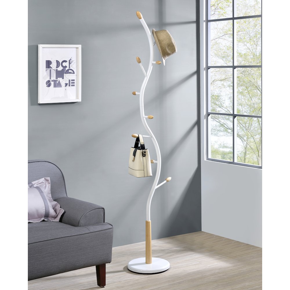 Arles Metal White and Oak Standing Coat Rack. Picture 3