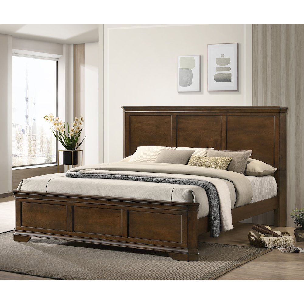 3-Piece Bedroom Set, King Panel Bed and 2 Nightstands, Antique Walnut Finish. Picture 5