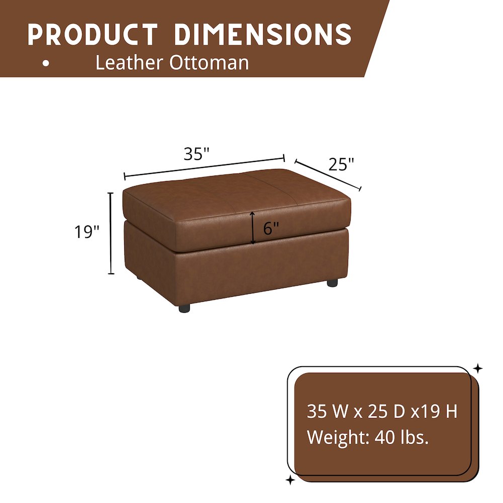 Sakan Leather Upholstered Ottoman, Caramel. Picture 8