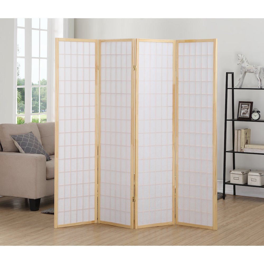 Japp 4 Panel Oriental Shoji Screen / Room Divider, Natural. Picture 3
