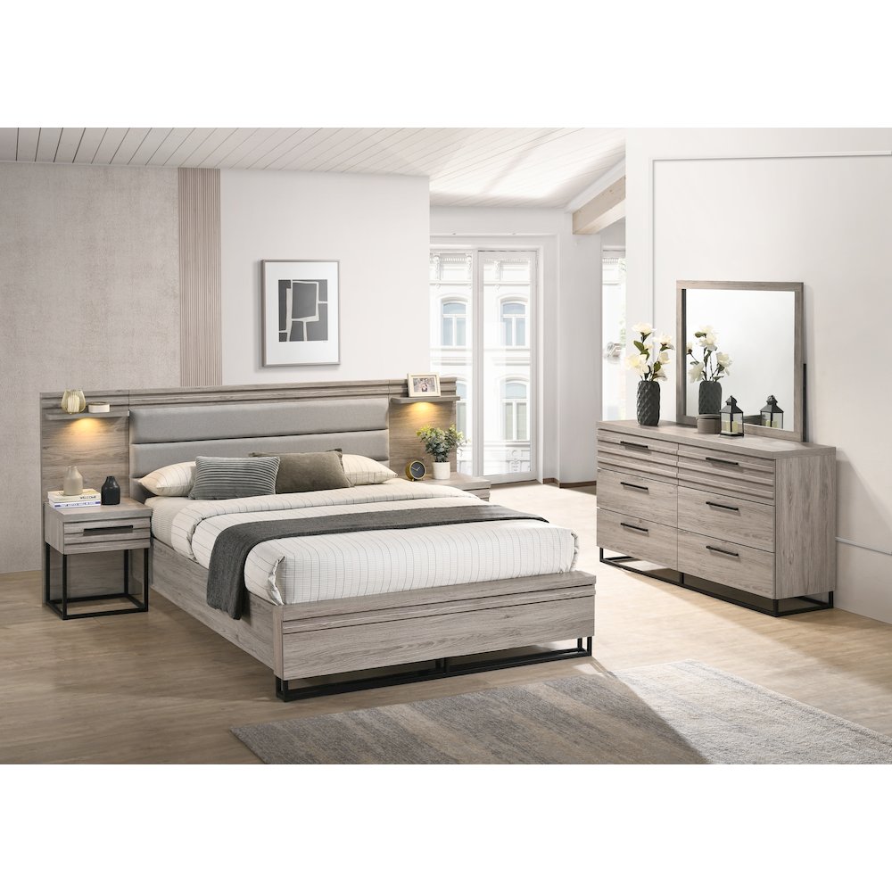 Wallbed Bed, Dresser, Mirror, and 2 Nightstands, Weathered Gray, Queen. Picture 2