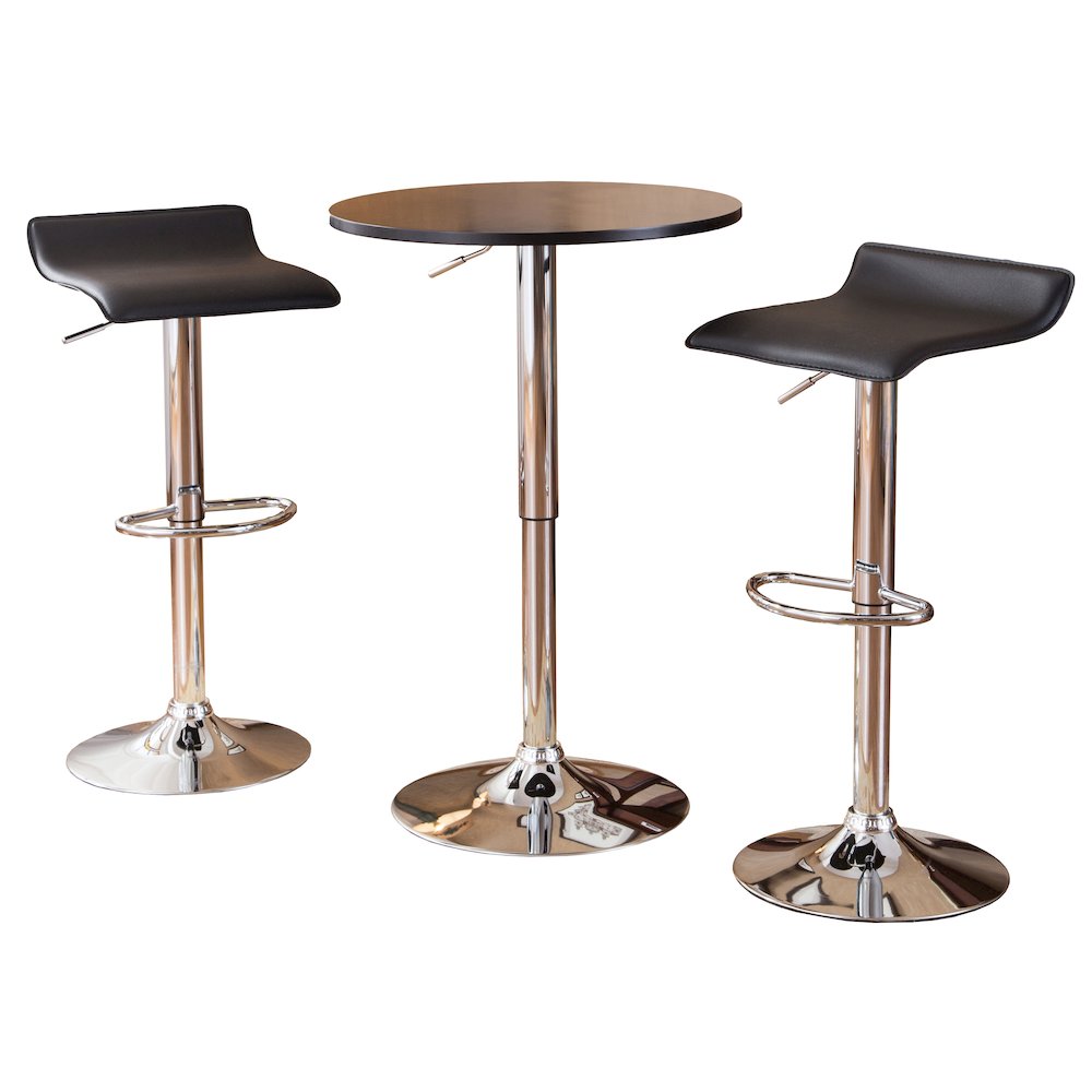 Baxton Adjustable Height Bar Table and 2 Adjustable Swivel Stools Set, Black. Picture 9