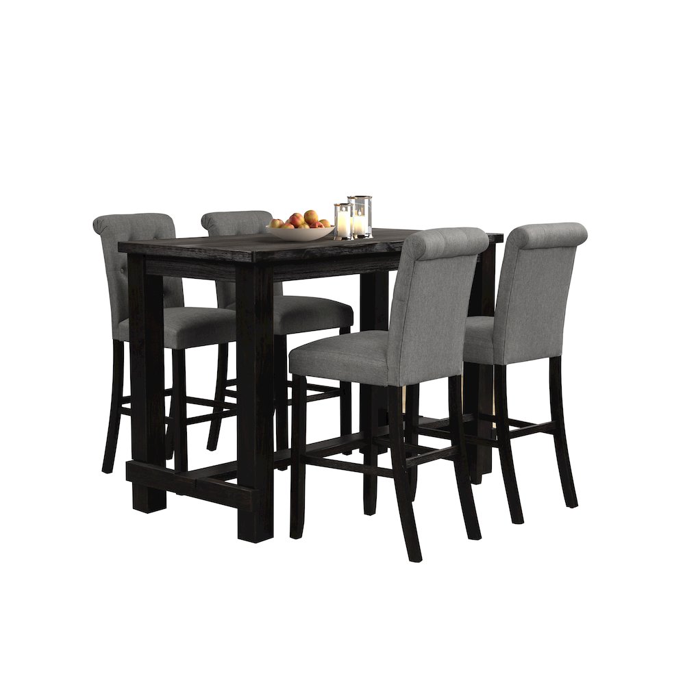 Leviton Antique Black Finished Wood 5-Pc Pub Set, Table with 4 Barstools, Gray. Picture 9