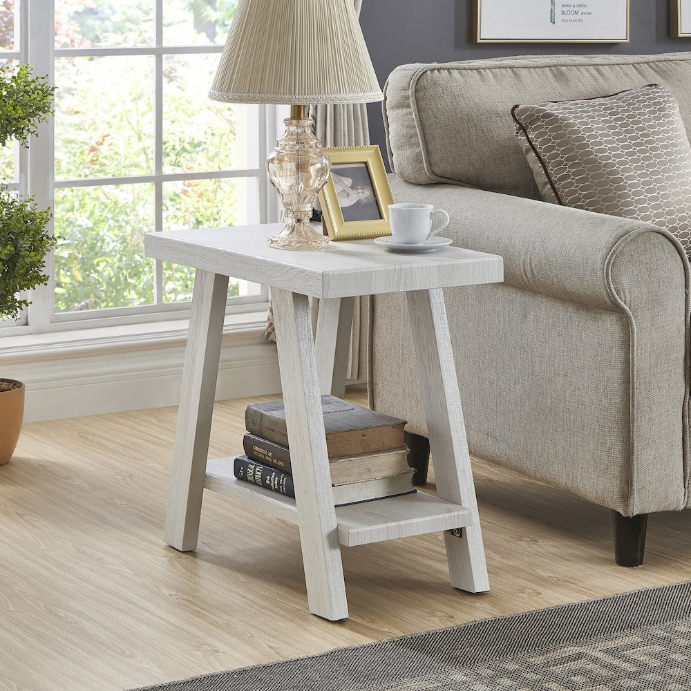 Ethens Contemporary Wood Shelf Side Table in White Finish. Picture 2