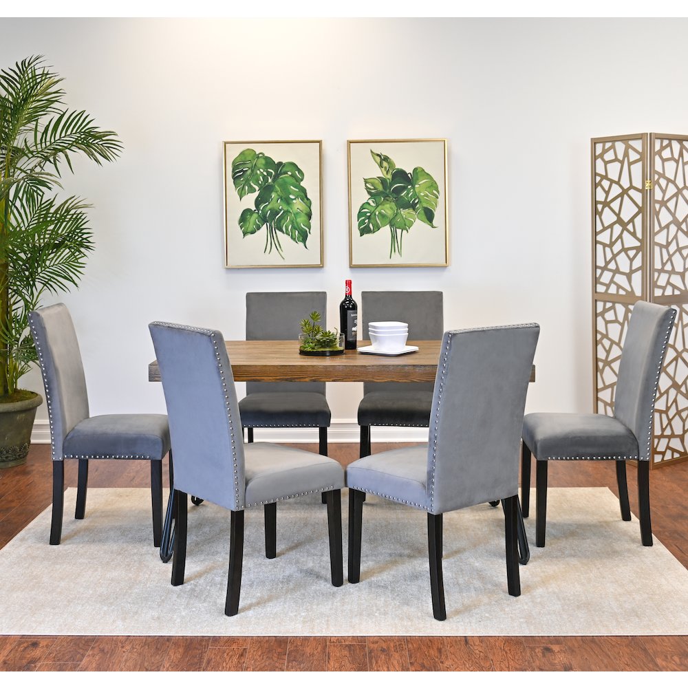 Ashzo 7-Pc Dining Set, Hairpin Dining Table with 6 Chairs, Gray. Picture 2