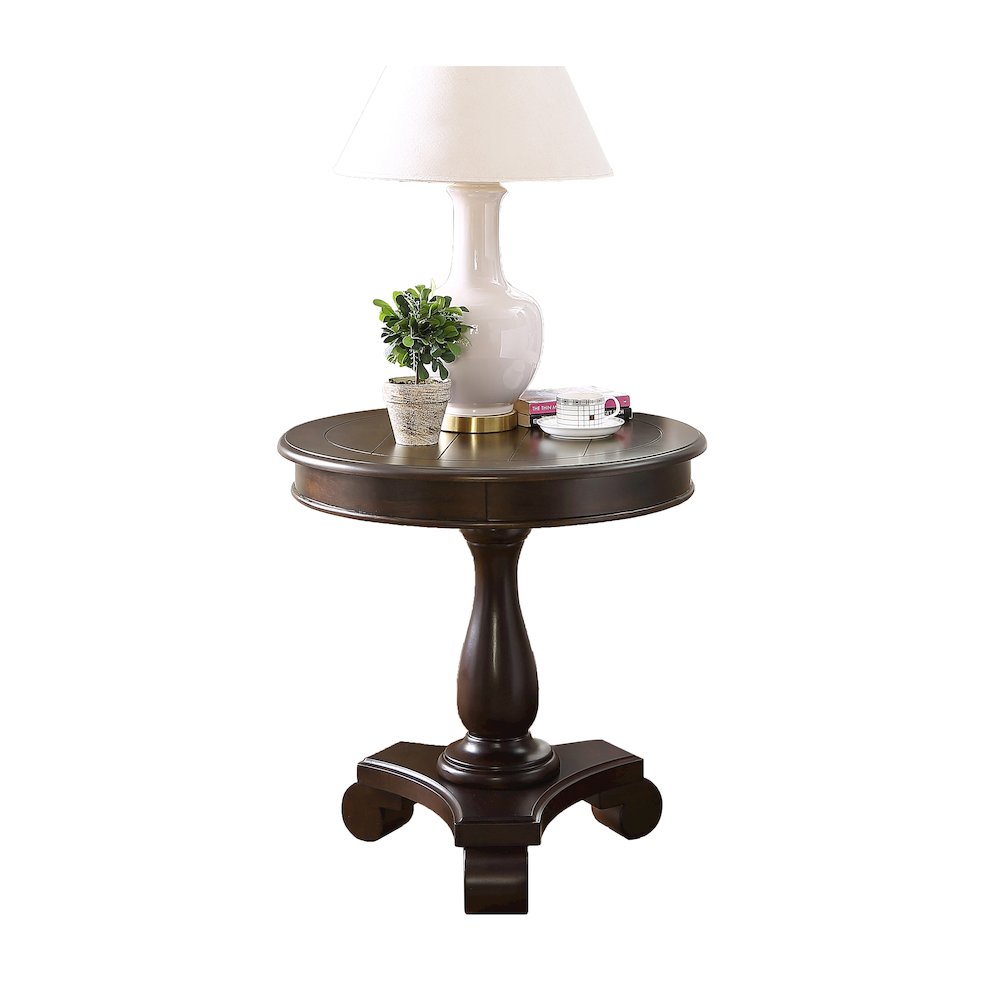 Rene Round Wood Pedestal Side Table, Espresso. Picture 1