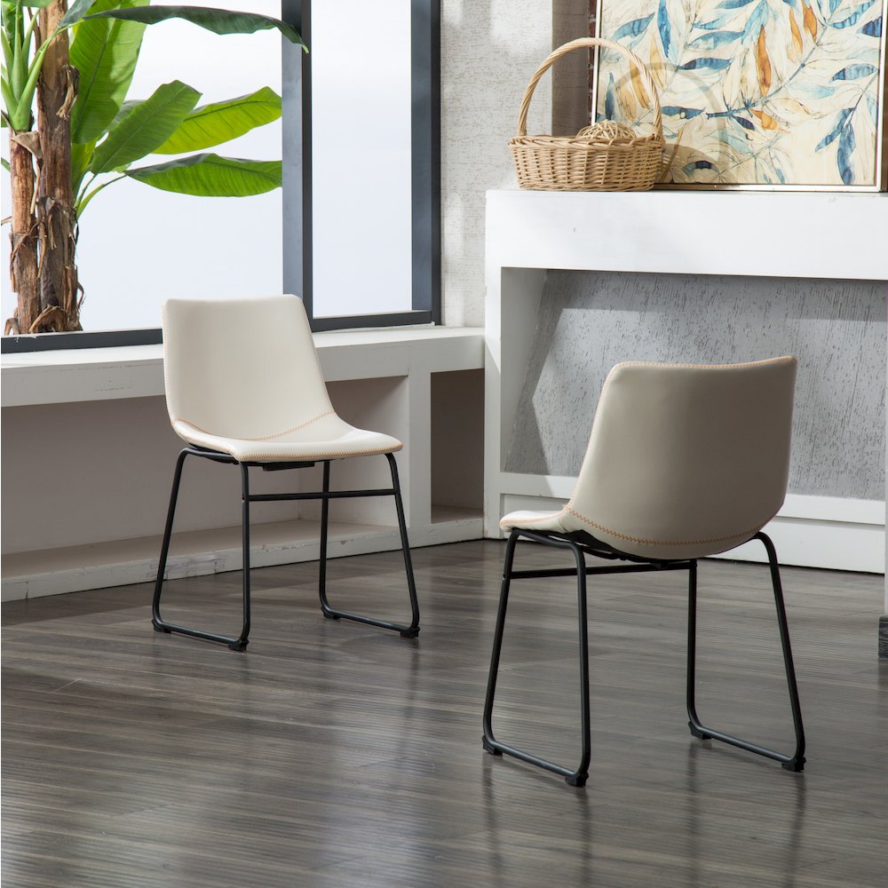 Lotusville Vintage PU Leather Dining Chairs, White, Set of 2. Picture 5