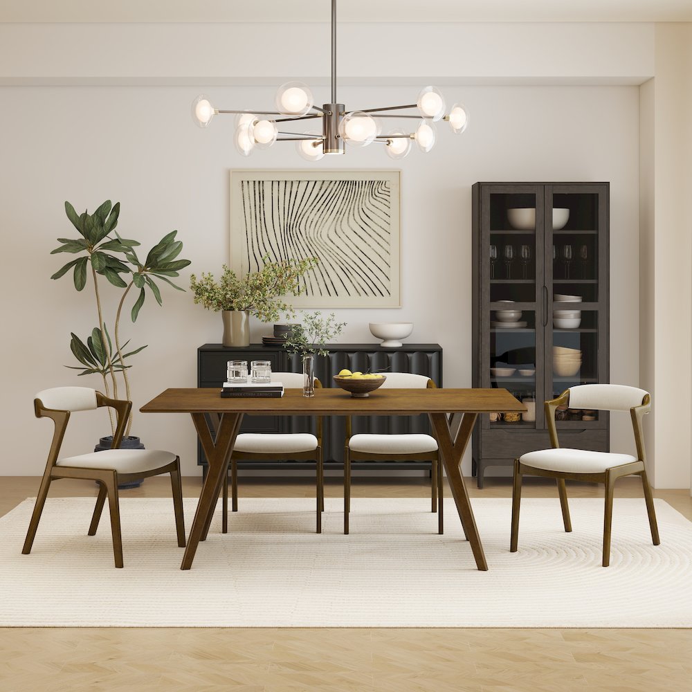 Modern 5-Piece Dining Set, Walnut Finished Dining Table with 4 Brown Chairs. Picture 3