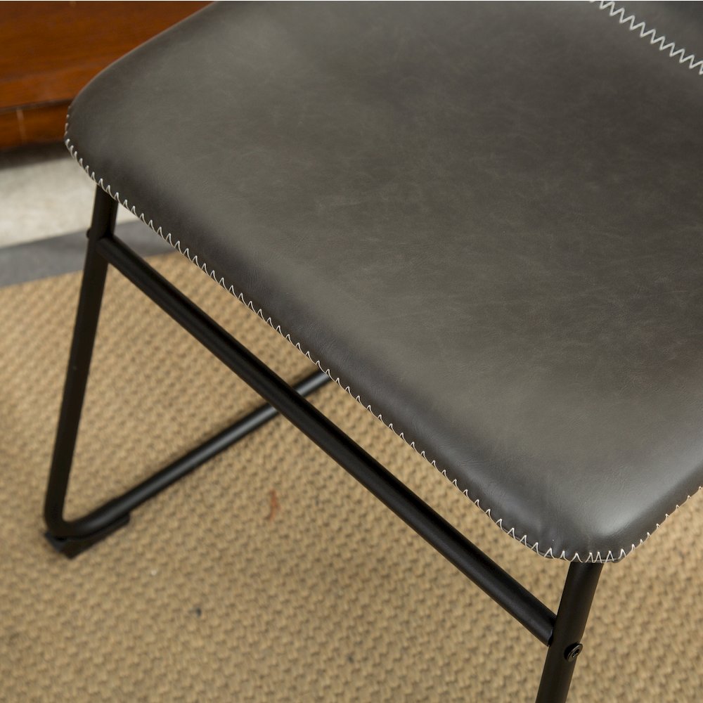 7-Piece Antique Black Finish Wood Dining Table, 6 Gray Faux Leather Chairs Set. Picture 9