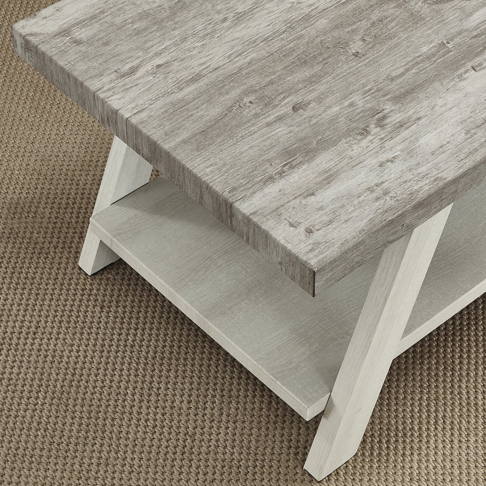 Athens Contemporary Two-Tone Wood Shelf End Table in Weathered Gray and Beige. Picture 3