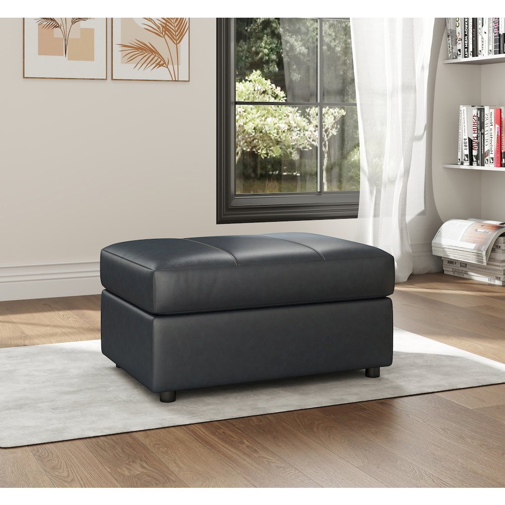Sakan Leather Upholstered Ottoman, Blue. Picture 2