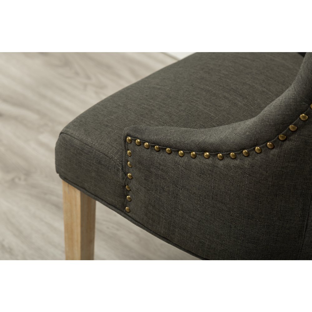 Luna Charcoal Button Tufted Solid Wood Wingback Chairs with Nail Heads Set of 2. Picture 7