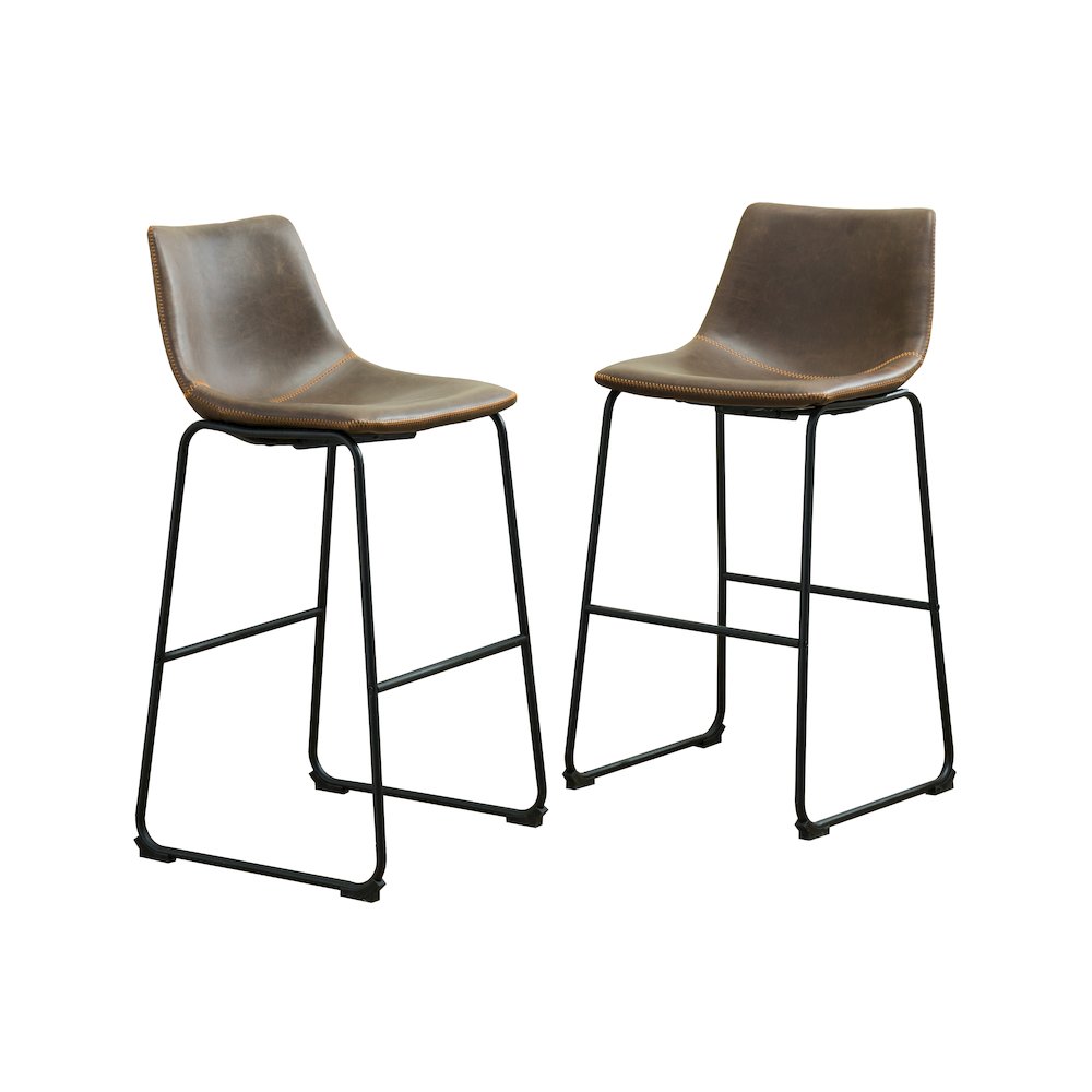 Lotusville Vintage PU Leather Counter Height Stools, Antique Brown, Set of 2. Picture 11