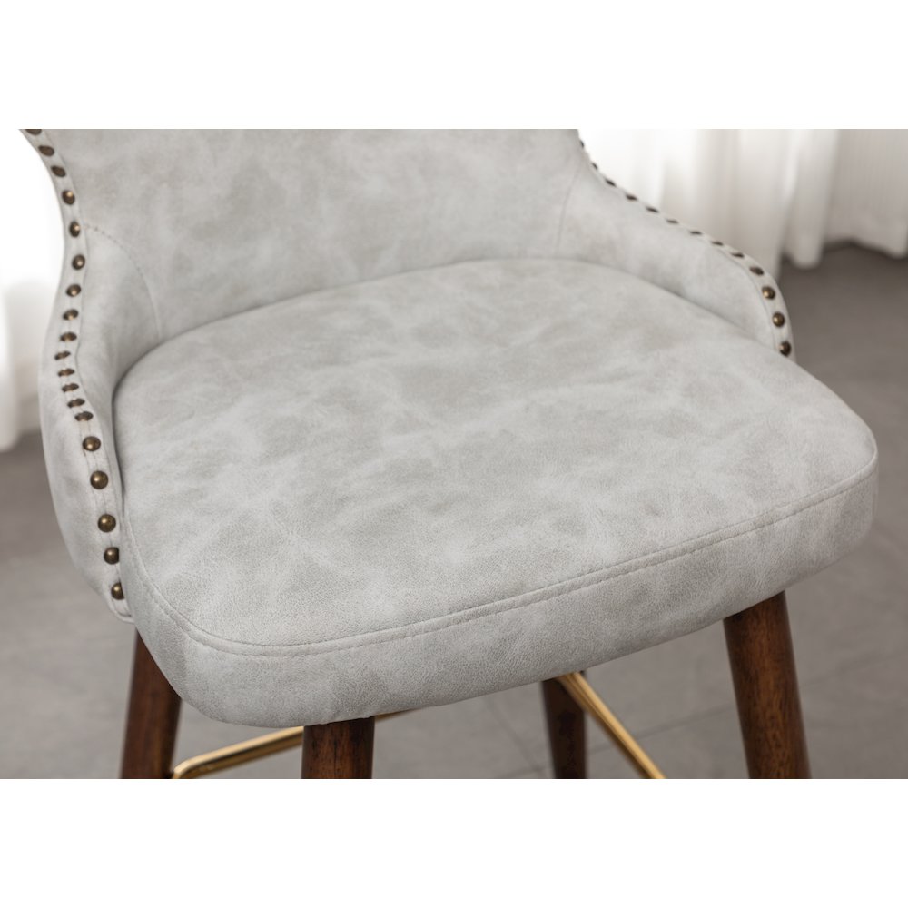 Nevis Modern Faux Leather Tufted Nailhead Trim Barstool Set of 2, Off-White. Picture 6