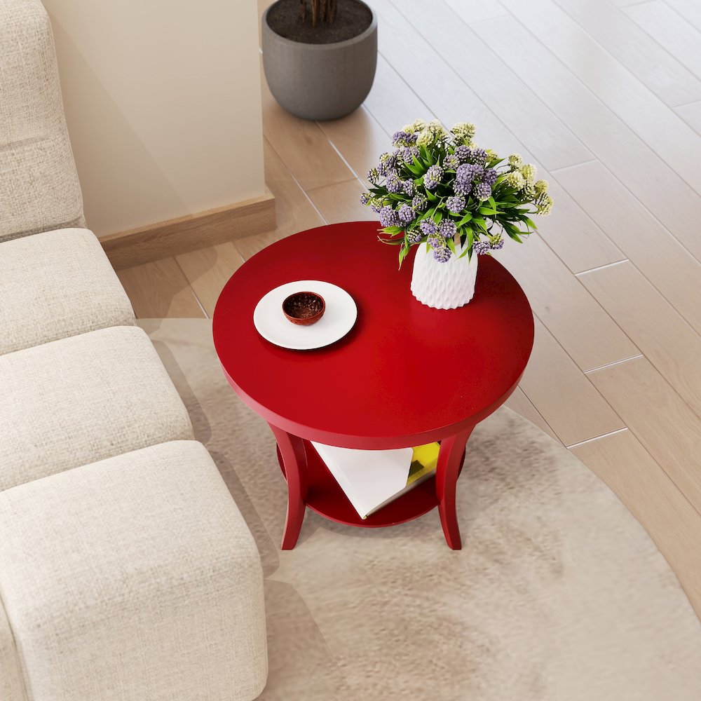 Perth Round End Table with Shelf, Red. Picture 3