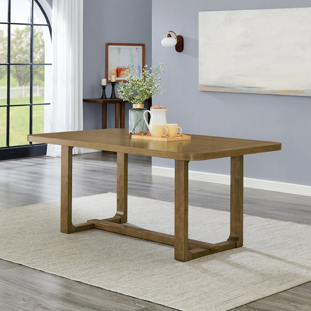 Parker 5-Piece Dining Set, Trestle Dining Table with 4 Stylish Chairs, Light Oak. Picture 6