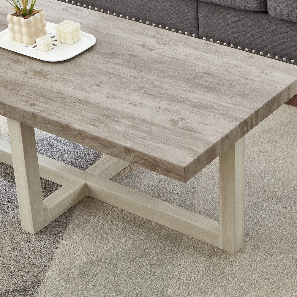 3-Piece Coffee Table Set, Coffee Table, Two End Tables, Weathered Gray and Beige. Picture 6